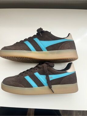 Gola Brown Suede Sneakers with Turquoise Stripes